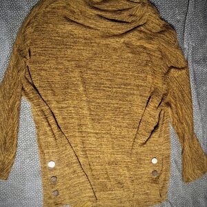 New Directions Mustard Marled Cowl Neck Sweater – Size XL (Missing Buttons)